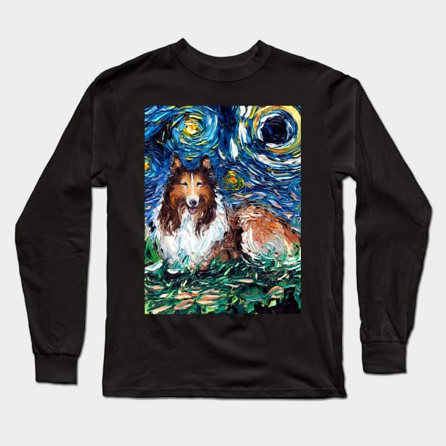 Collie Night Long Sleeve T-Shirt by sagittariusgallery